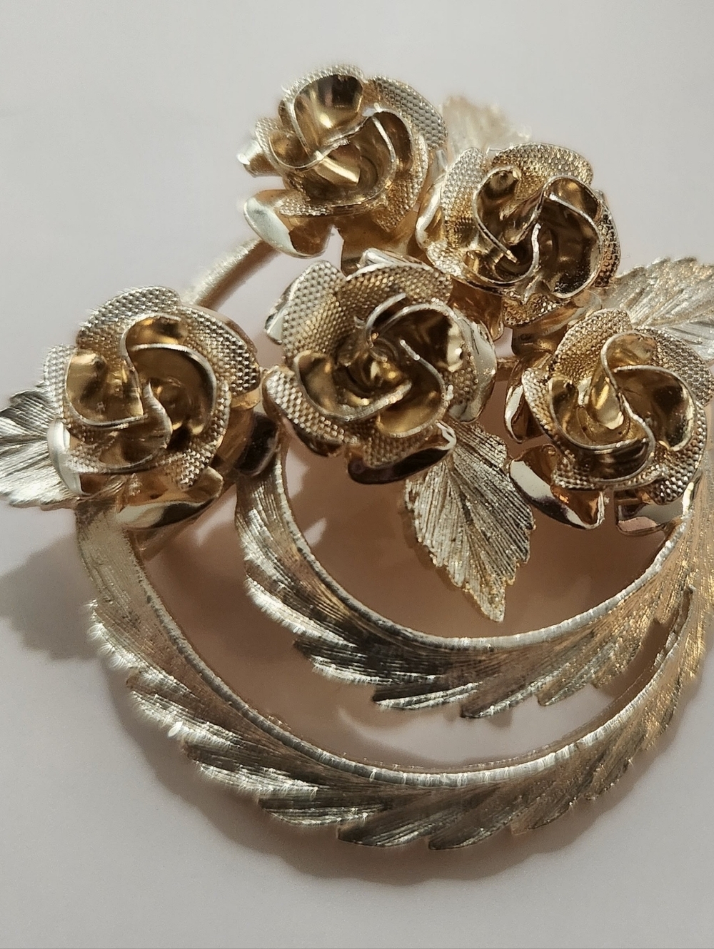 CORO Gold Rose Cluster Brooch - Elegant Floral Pin